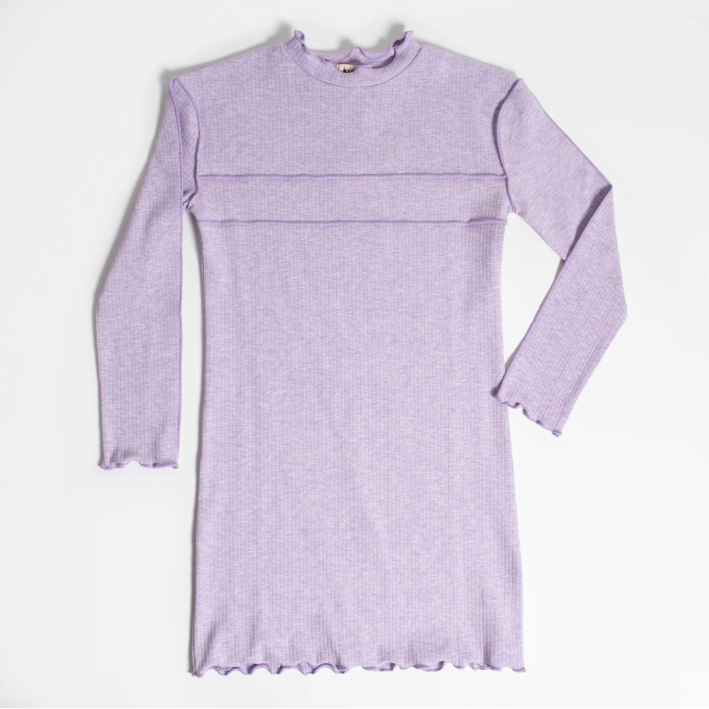 NWOT KIDPIK Girls Size M (10) Lettuce Long Sleeve Lavender Ribbed Knit Dress.
